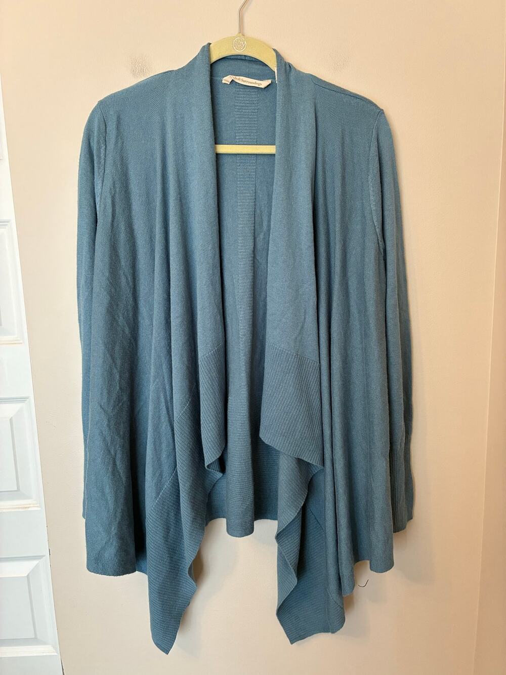 Soft Surroundings Wool Blend Cardigan Open Front Waterfall Sweater Blue Sz M